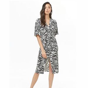 Vine & Love twist front zebra print midi dress